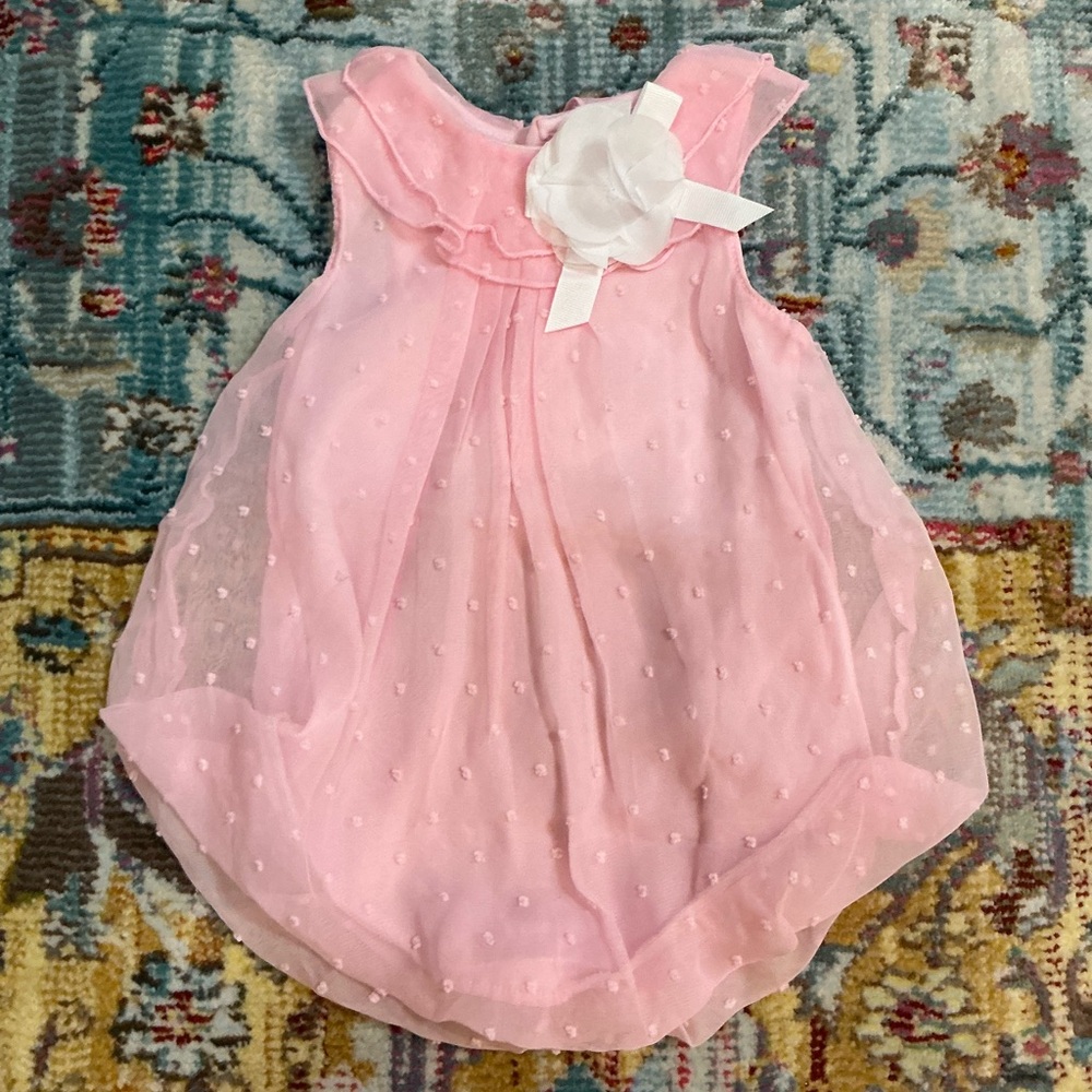 Easter spring summer pink chiffon ruffle bubble romper baby dress 3 months